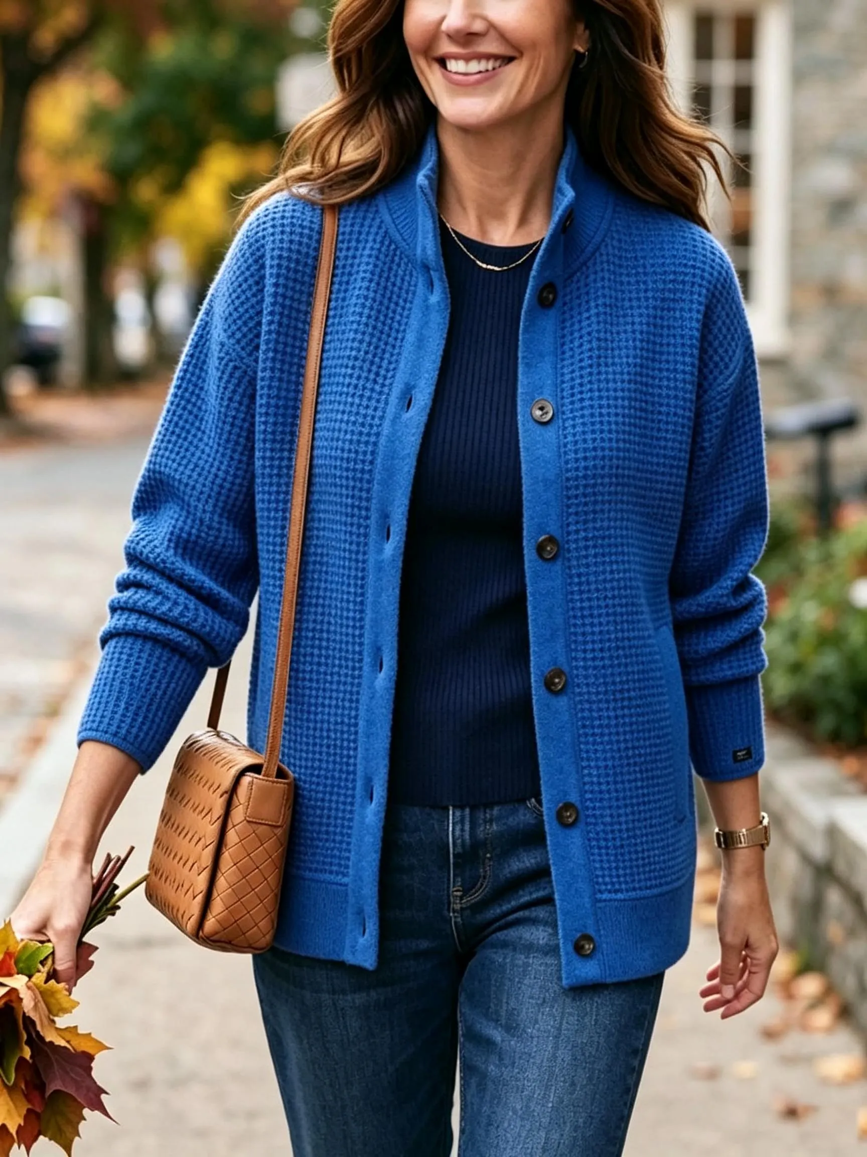 Women's Waffle-Knit Blazer-Cardigan