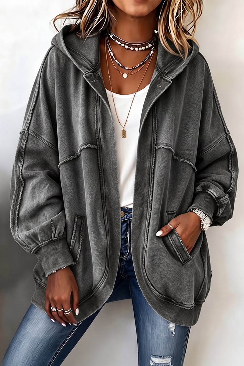 Cozy Vintage-Washed Hooded Sweatshirt Jacket