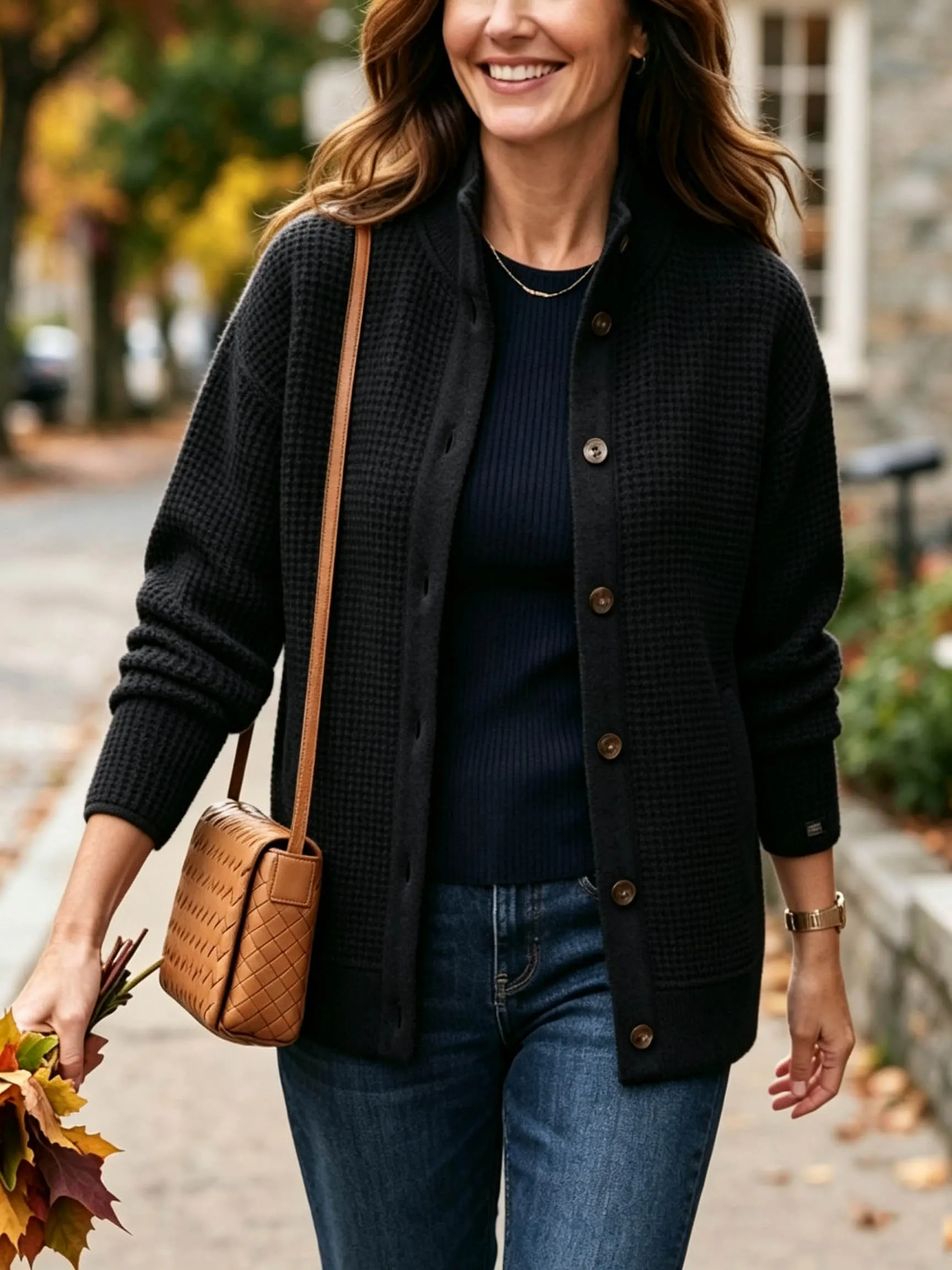 Women's Waffle-Knit Blazer-Cardigan