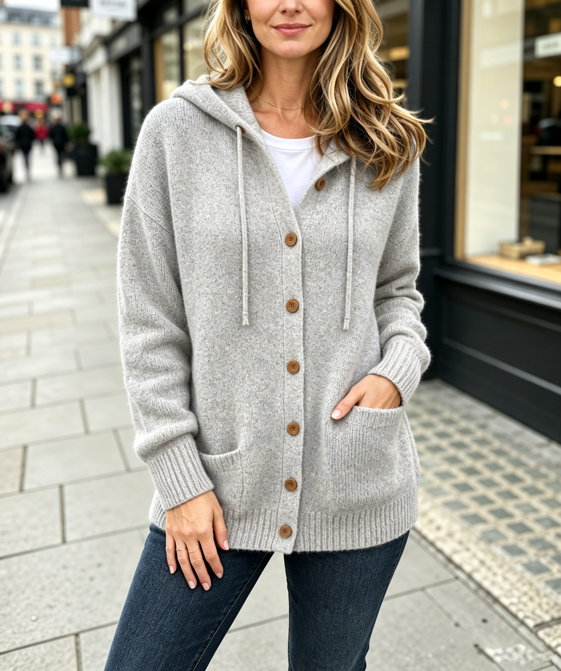 Women's Casual Knit Cardigan Sweater – Hooded Long Sleeve Layer with Pockets