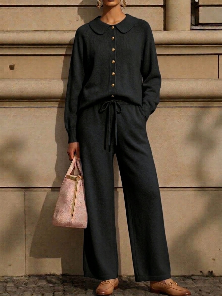 Women's Casual Peter Pan Collar Cashmere Sweater Suit