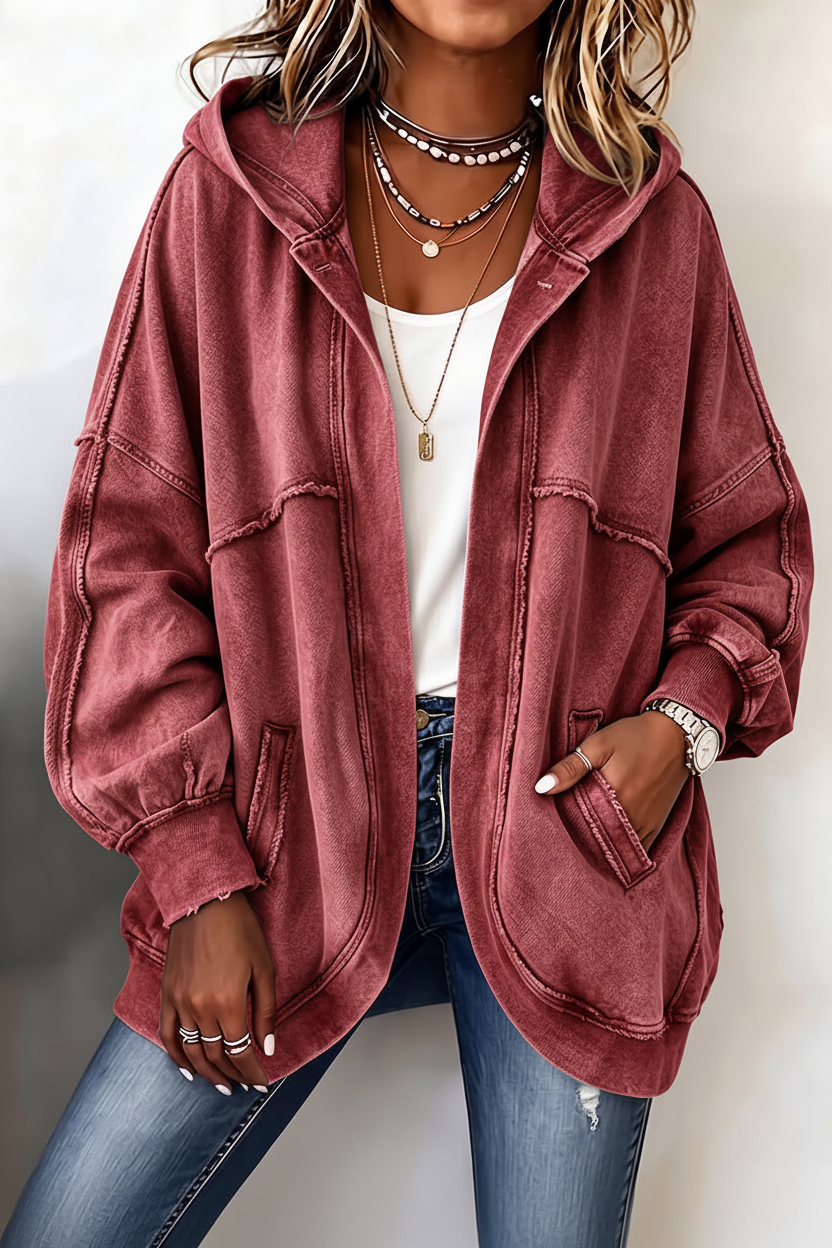 Cozy Vintage-Washed Hooded Sweatshirt Jacket