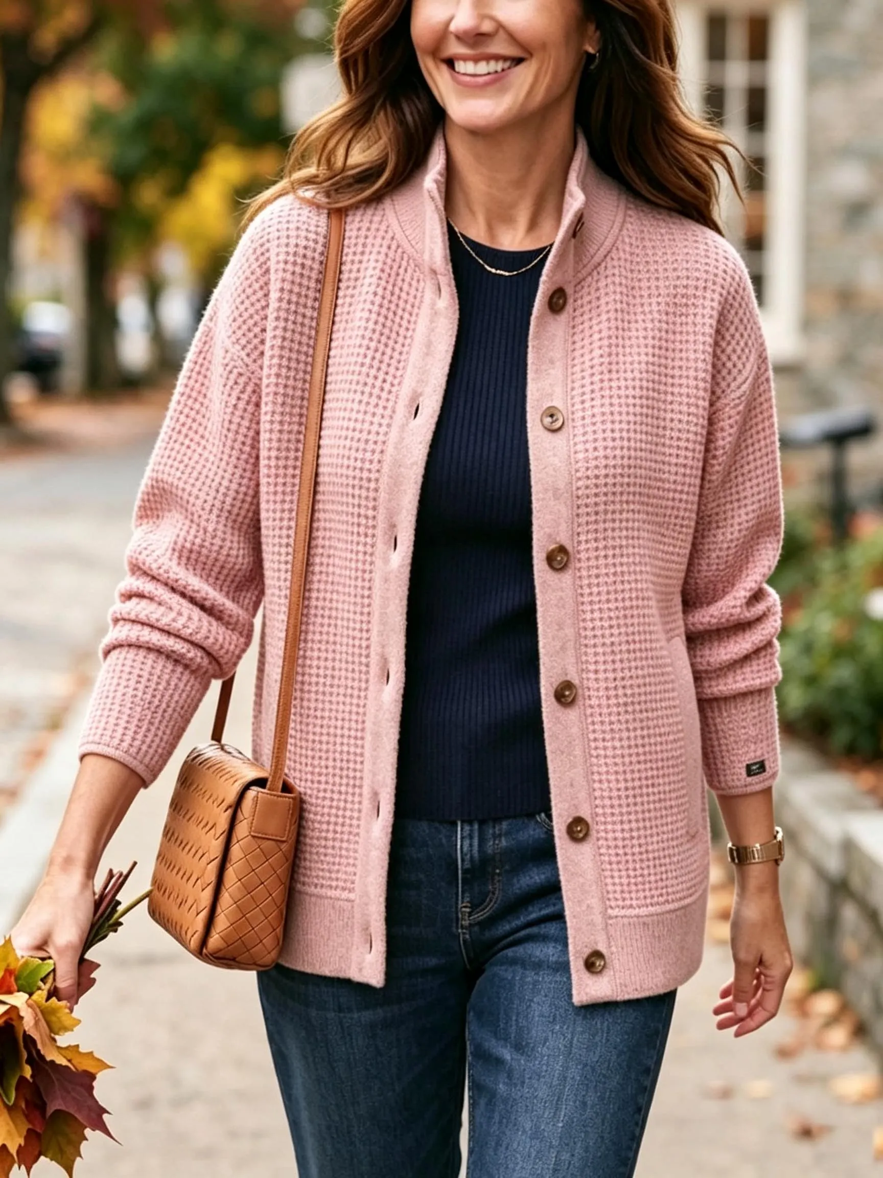 Women's Waffle-Knit Blazer-Cardigan