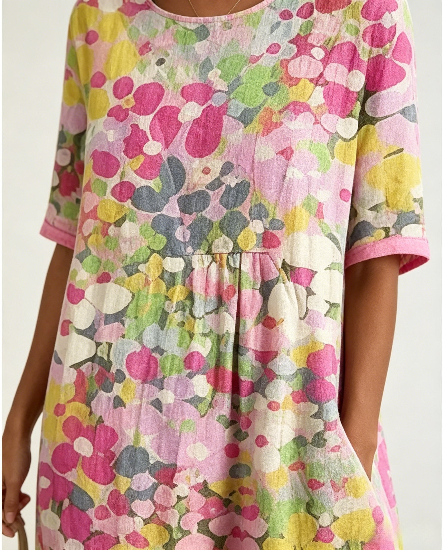 🌼Damen Elegantes Aquarell-Midikleid aus Seidenähnlichem Stoff