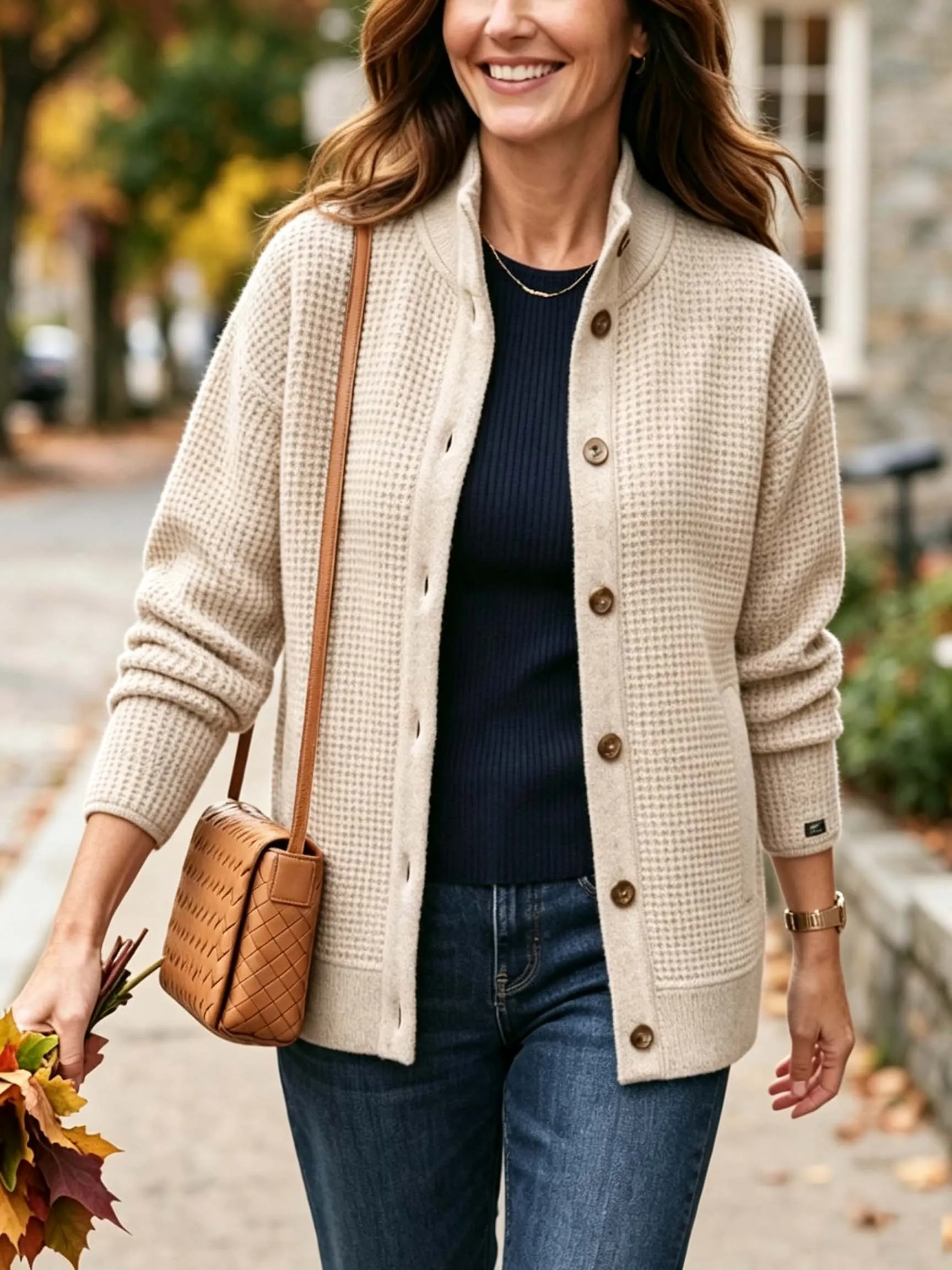 Women's Waffle-Knit Blazer-Cardigan