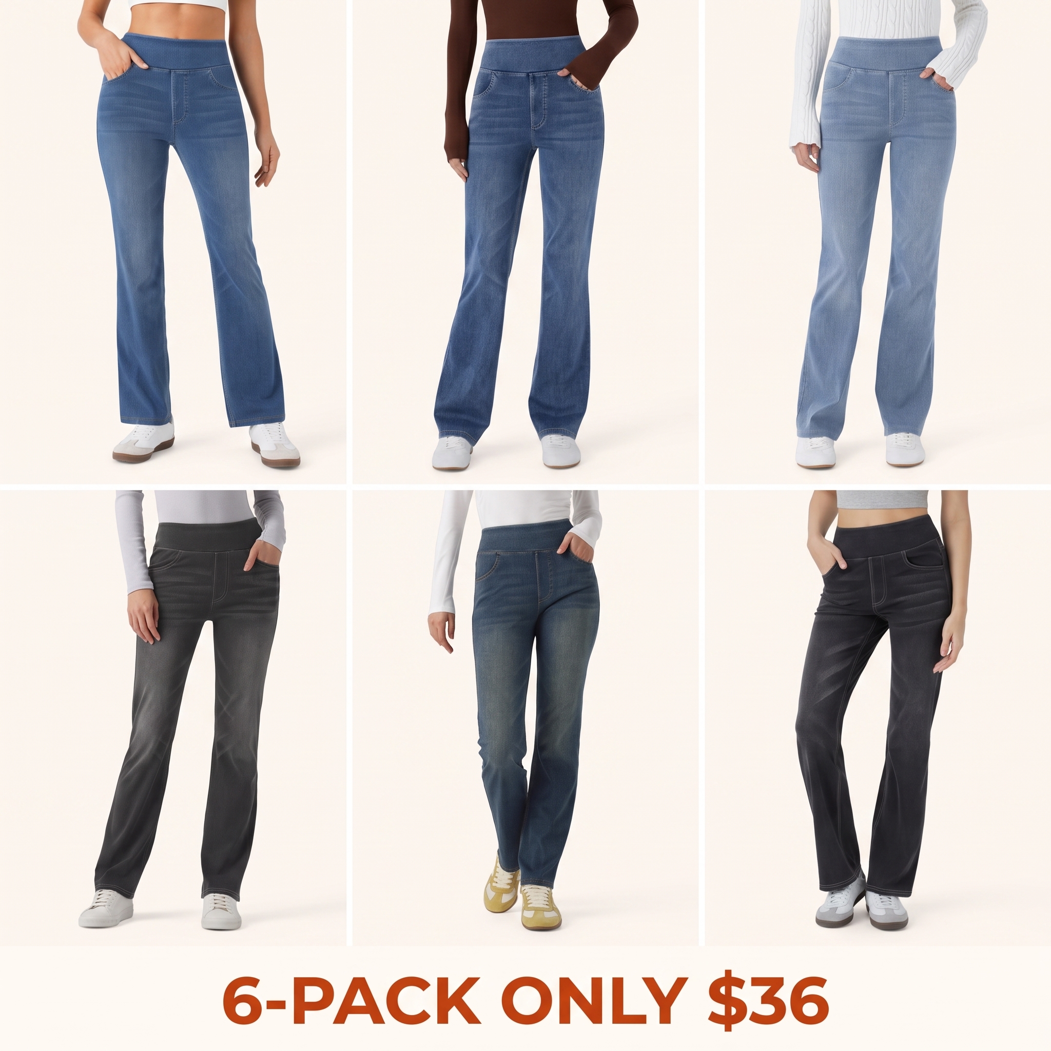 High-waisted, washed, casual slight-flare jeans with pockets