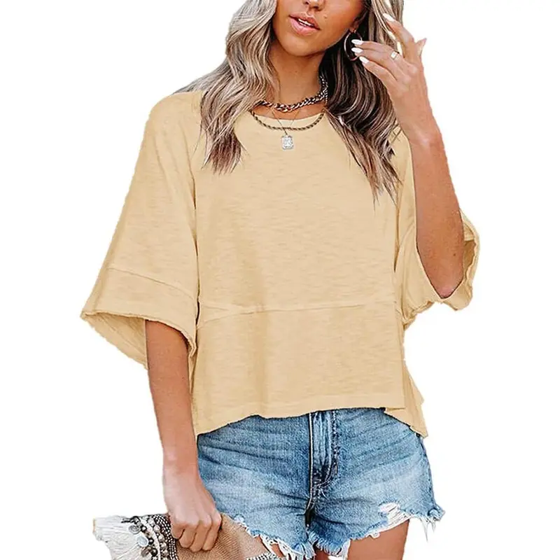 Women's Casual Summer Crew Neck Batwing Sleeve T-Shirt