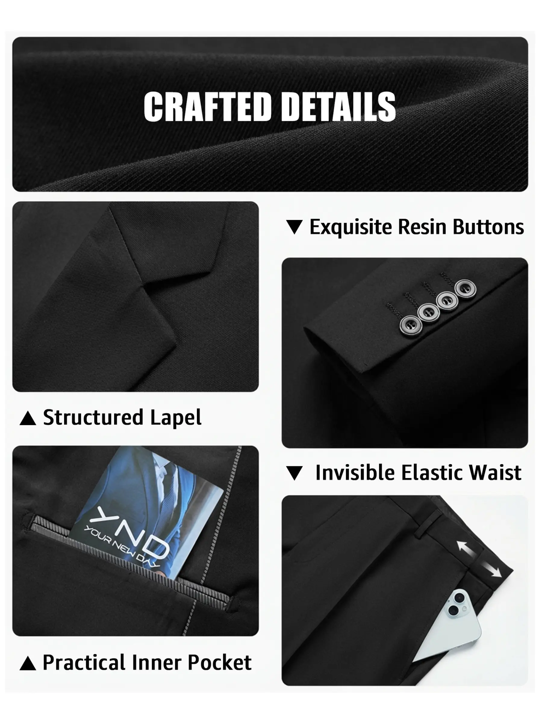 YND Men’s 3-Piece Slim Fit Formal Suit Set