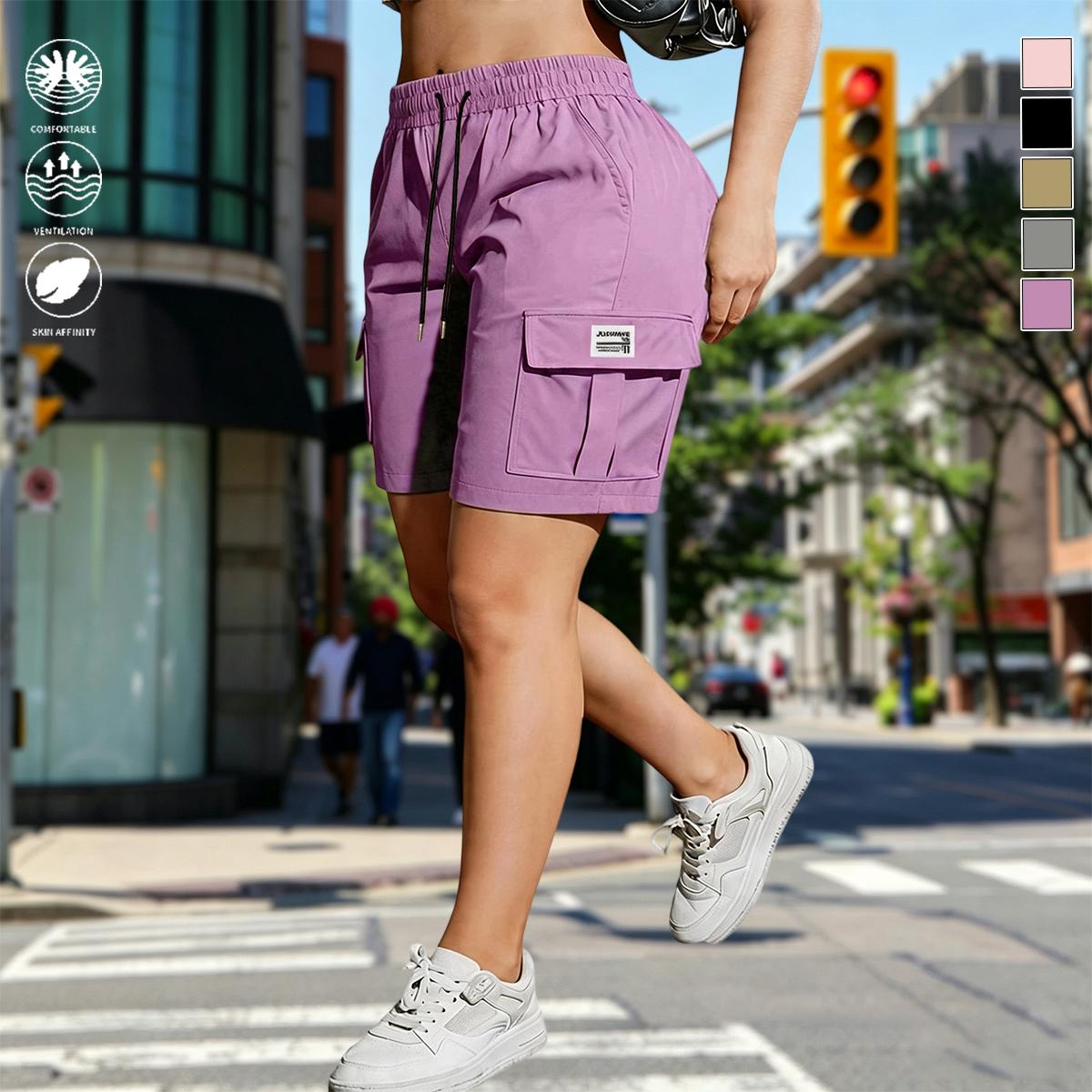 Pack of 4 women’s outdoor cargo shorts—breathable, quick-drying, multi-pocket design, solid color, drawstring elastic waistband; suitable for outdoor sports and casual wear; summer shorts, women’s shorts.,back to school shopping Pack of 4 women’s outdoor cargo shorts—breathable, quick-drying, multi-pocket design, solid color, drawstring elastic waistband; suitable for outdoor sports and casual wear; summer shorts, women’s shorts.,back to school shopping