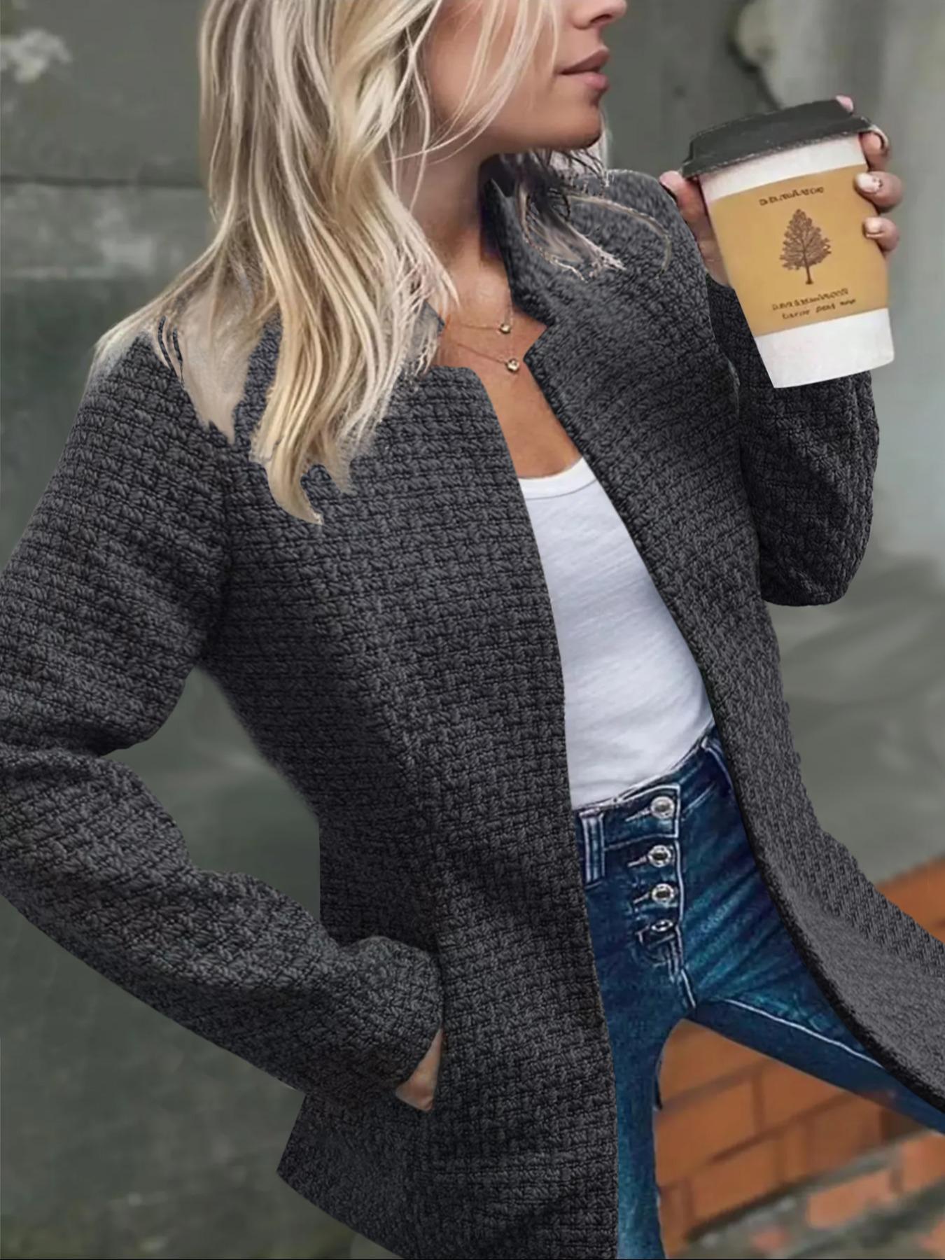 Women's Basic Solid Color Pocket Long Sleeve Open Front Fitted Coat Fabric, Casual Minimalist Office Style Longline Outerwear for Fall & Winter, Ladies Clothes for Daily Wear, Everyday, Womenswear Clothing for Women Women's Basic Solid Color Pocket Long Sleeve Open Front Fitted Coat Fabric, Casual Minimalist Office Style Longline Outerwear for Fall & Winter, Ladies Clothes for Daily Wear, Everyday, Womenswear Clothing for Women