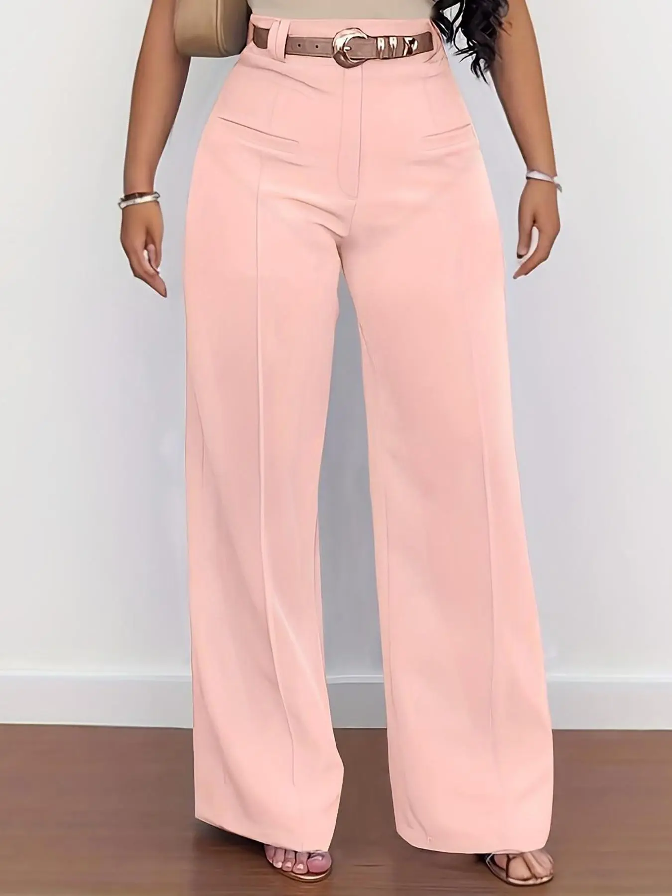 Women's Plain Pocket Wide Leg Stretchy Jersey Pants, Casual Minimalist Pants, Casual Comfy Trousers for Spring & Fall, Women's Bottoms for Daily Wear, Casual Fashion Pants, Blue, Casual Fitted Bottoms Women's Plain Pocket Wide Leg Stretchy Jersey Pants, Casual Minimalist Pants, Casual Comfy Trousers for Spring & Fall, Women's Bottoms for Daily Wear, Casual Fashion Pants, Blue, Casual Fitted Bottoms