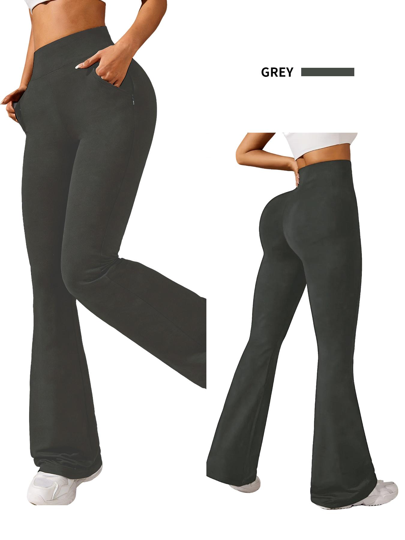 Women's high-waisted stretch 3-pack black grey red flared pants set | Fashion yoga flare pants, casual slimming trousers, fitness wide-leg pants, daily solid color sweatpants, sporty loungewear