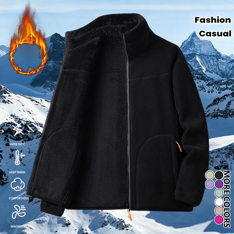 Women&rsquo;s winter double-sided fleece jacket, 1 piece, with zippered pockets&mdash;stylish and comfortable coral fleece jacket