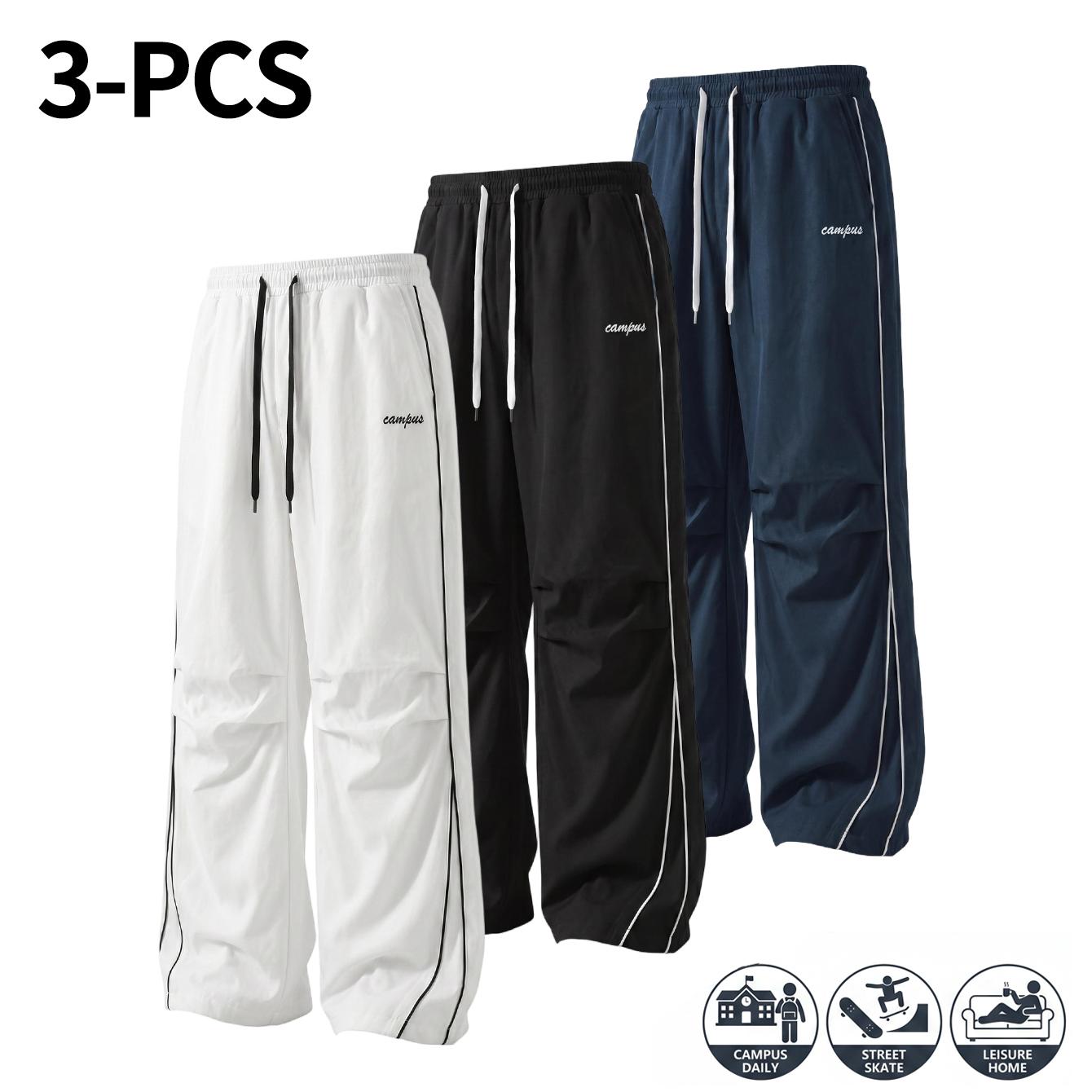 4-Pack American High Street Style Men&rsquo;s Athletic Joggers &ndash; Comfortable, skin-friendly fabric men&rsquo;s wide-leg pants featuring side seams and exposed stitching, plus knee pleats for a relaxed, effortless look; suitable for both men and women and ideal for an
