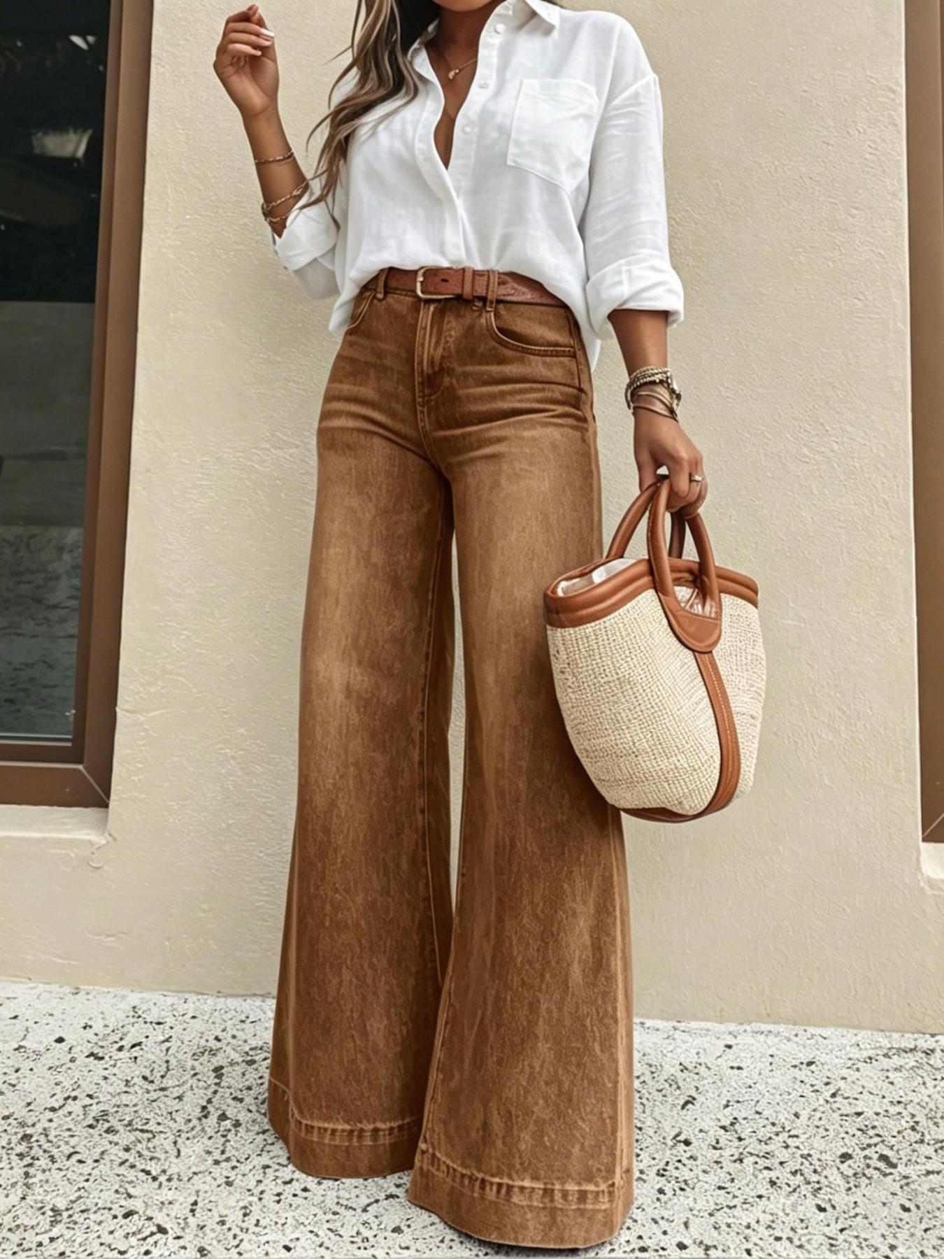 Women's Elastic Loose Fit Jeans, High Waist Slimming, Casual Style, Plain Surface, All Seasons, Unlined, Comfortable and Versatile