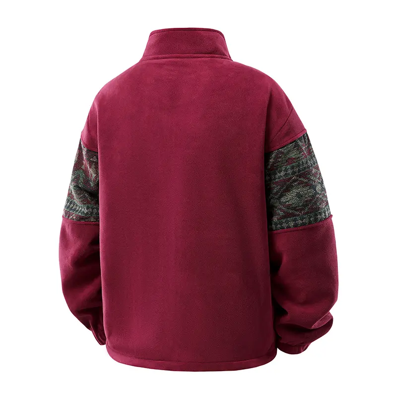 Men's Fleece-Lined Knit Jacket with Ethnic-Style Pattern and Full-Zip Closure
