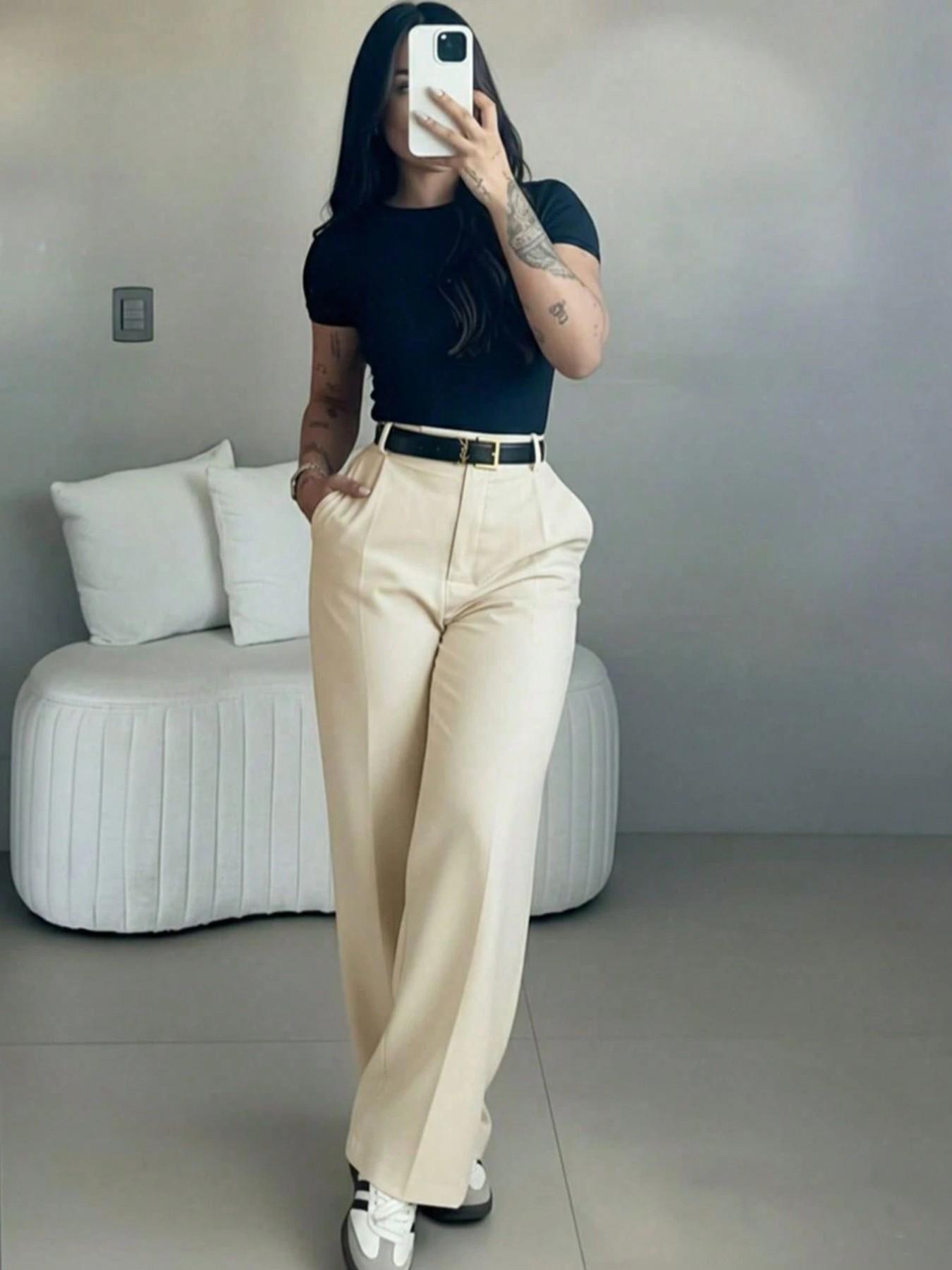 Women's High-Waisted Loose Casual Business Pants, Suitable for Office and Daily Wear, All-Season Commuter Trousers Bottoms Women's High-Waisted Loose Casual Business Pants, Suitable for Office and Daily Wear, All-Season Commuter Trousers Bottoms
