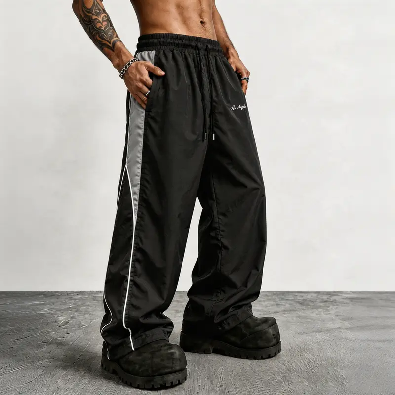 Men's Wide-Leg Casual Pants with Contrast Reflective Strips