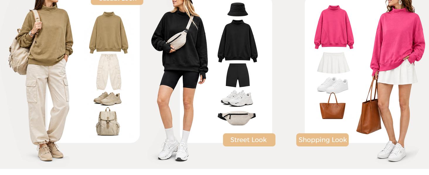 Fisoew Women's Oversized Mock Neck Sweatshirt Cozy Funne Neck Pullover with Thumbholes Casual Loungewear Top,back to school,back to school shopping Fisoew Women's Oversized Mock Neck Sweatshirt Cozy Funne Neck Pullover with Thumbholes Casual Loungewear Top,back to school,back to school shopping