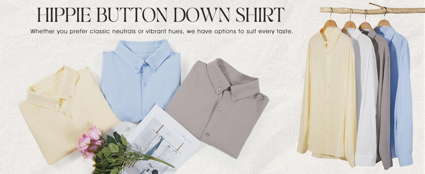 Runcati Men&rsquo;s Button Down Shirt Cotton Linen Casual Long Sleeve Shirts Collared Hippie Beach Tops