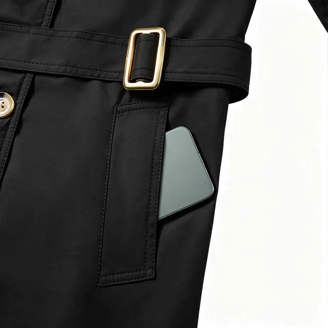 Women’s Trench Coat, Double-Breasted, Plaid Lining