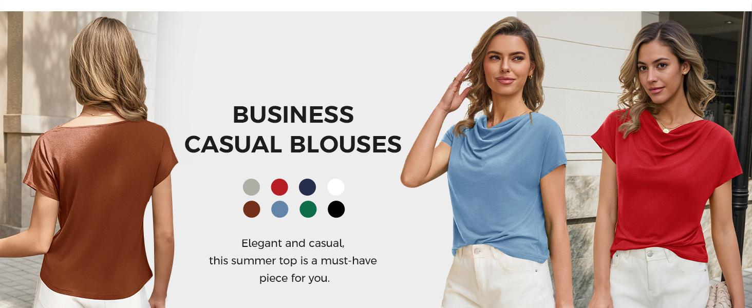 Fisoew Women's Dressy Short Sleeve Cowl Neck Sleeve Shirt Basic, Comfortable, Minimalist Business Casual Women's Tops for 2026 Spring Summer Work Office Style Wear, Fits, Blouses,back to school,back to school shopping, Shortsleeve Fisoew Women's Dressy Short Sleeve Cowl Neck Sleeve Shirt Basic, Comfortable, Minimalist Business Casual Women's Tops for 2026 Spring Summer Work Office Style Wear, Fits, Blouses,back to school,back to school shopping, Shortsleeve