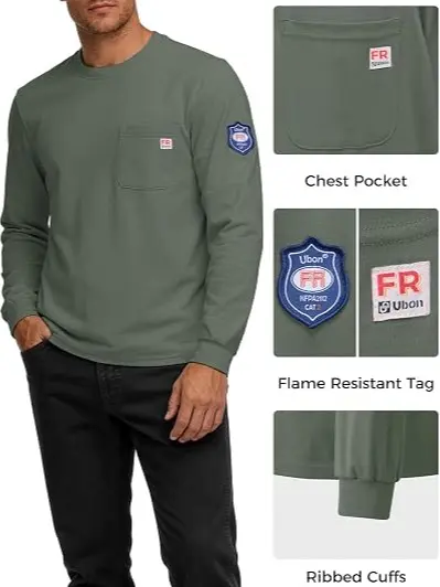 FR Shirts for Men Welding Shirt Flame Resistant Long Sleeve Work Shirts 7.5 Oz FR Clothing