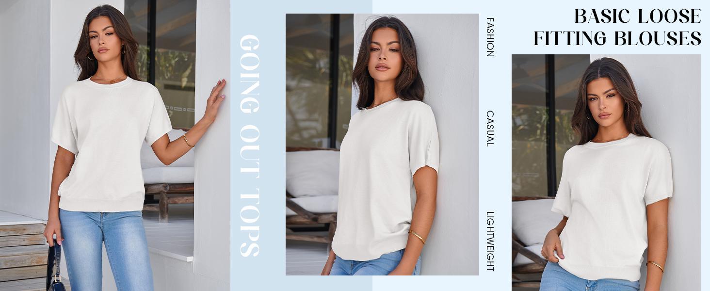 Imily Bela Womens Short Sleeve Sweater Casual Basic Crew Neck Loose Knit Pullover Tops Summer Lightweight Blouses Imily Bela Womens Short Sleeve Sweater Casual Basic Crew Neck Loose Knit Pullover Tops Summer Lightweight Blouses