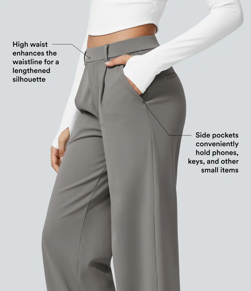 High-waisted straight-leg work trousers with pockets