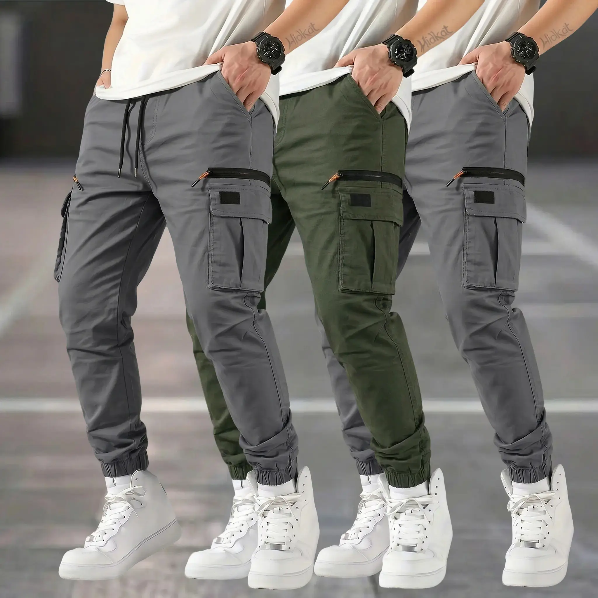 Men&rsquo;s outdoor cargo pants, 3-pack &mdash; American casual straight-leg tapered harem long pants, tactical work pants for all-season commuting &mdash; a great holiday gift choice, featuring zippered large pockets; an essential for everyday outdoor enthusiasts, Menswea