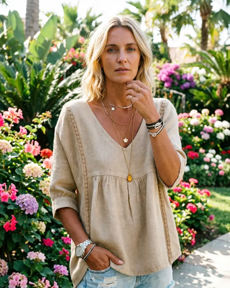 Stylish Loose-Fit V-Neck Lace Women's Top
