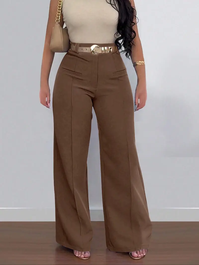 Women's Solid-Color Wide-Leg Stretch Knit Pants with Pockets