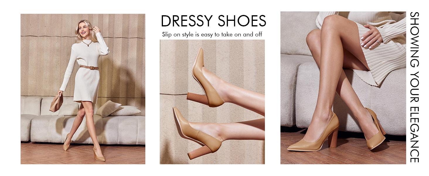 Coutgo Women's Pumps, Chic Pointed Toe Chunky Block Heels in Faux Leather, Lightweight Slip-On for Dress & Party, Heels For Women, Plain, All Seasons, Shoes For Women Coutgo Women's Pumps, Chic Pointed Toe Chunky Block Heels in Faux Leather, Lightweight Slip-On for Dress & Party, Heels For Women, Plain, All Seasons, Shoes For Women