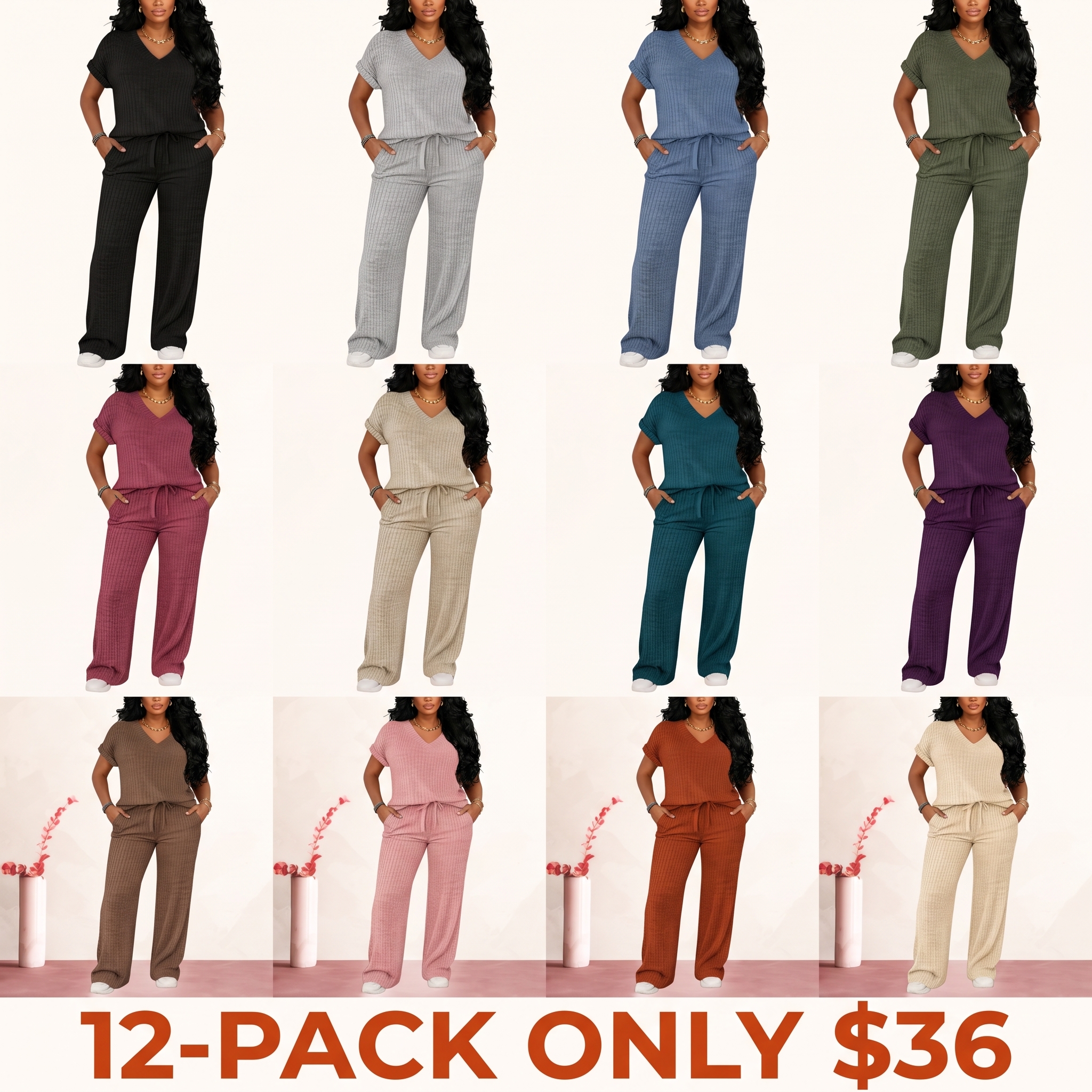 Women's Ultra-Soft Brushed Rib-Knit Loungewear Set
