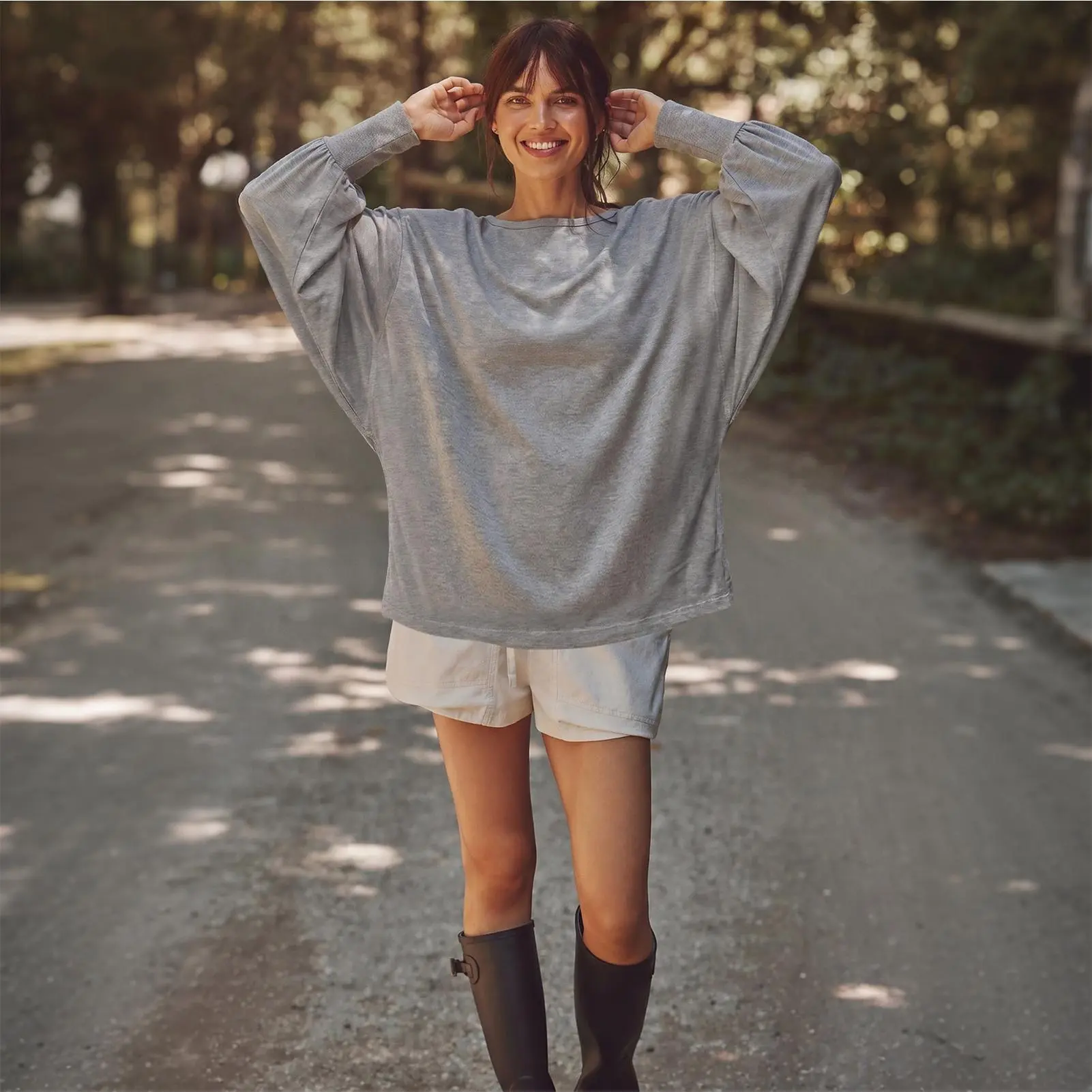 Imily Bela Women's Oversized Off Shoulder Tops Casual Long Sleeve Batwing Sleeve Loose Tunic Sweatshirt Pullover