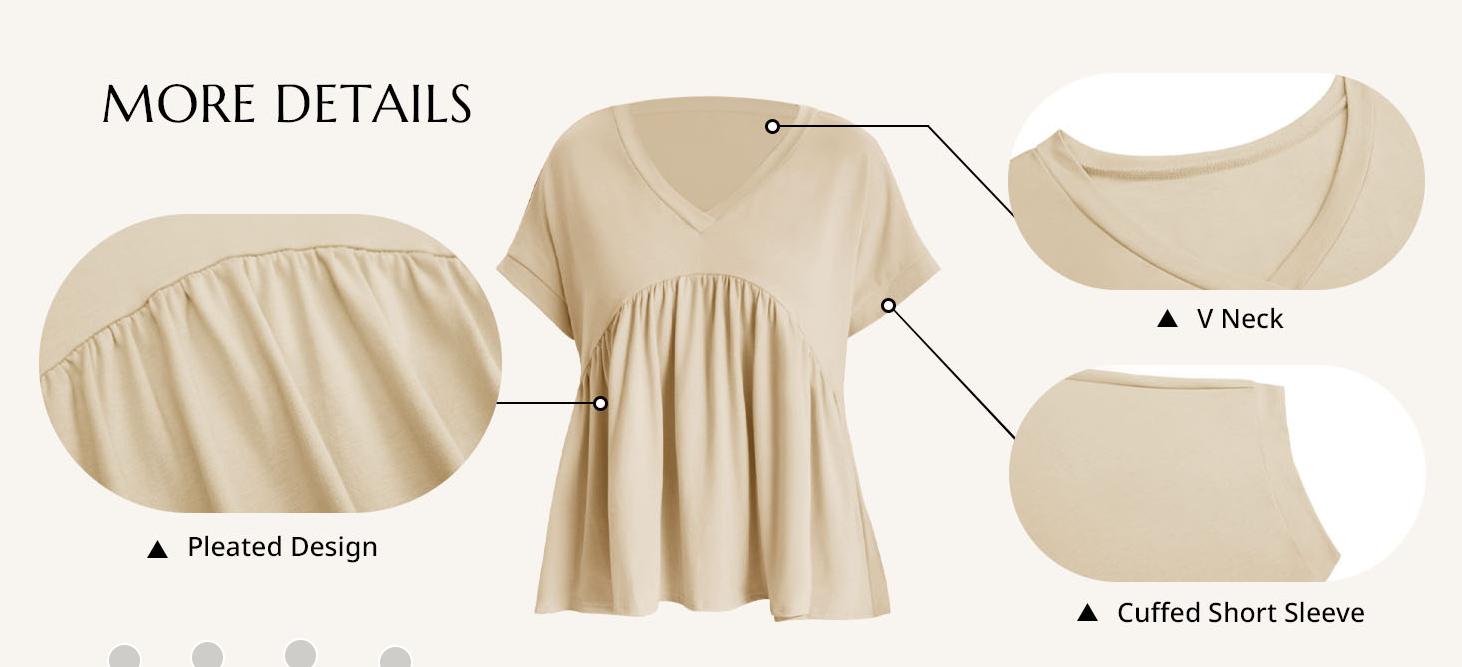 Cicy Bell Womens Summer Peplum Tops Oversized Babydoll Short Sleeve V Neck T Shirts Casual Loose Pleated Swing Blouse