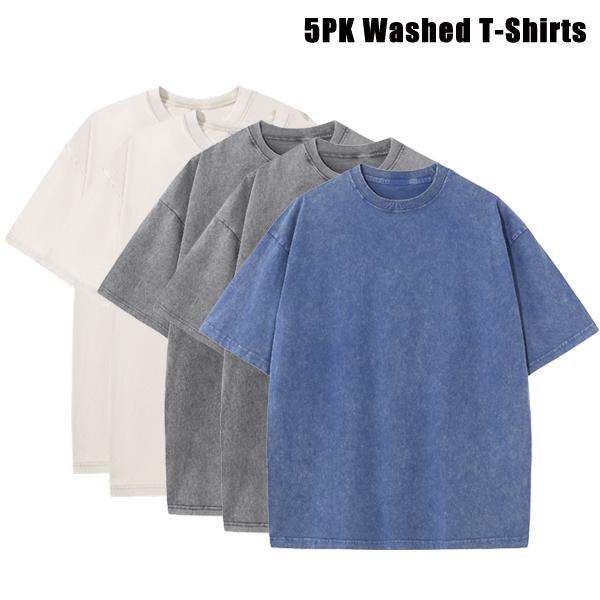 5PCS Men&rsquo;s Extra Large Fitness Retro Heavyweight T-Shirts, Pure Cotton Sports Acid Wash Loose Fit, Summer Sweat Absorption, Multiple Colors