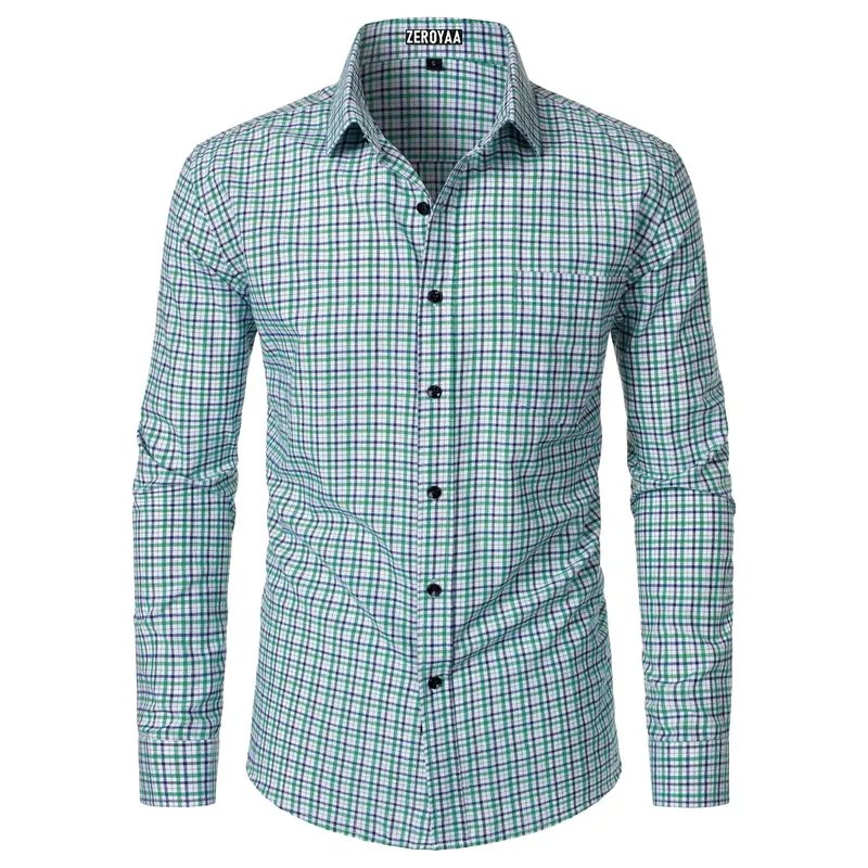 Men's Long-Sleeve Plaid Dress Shirt – Slim-Fit Button-Down