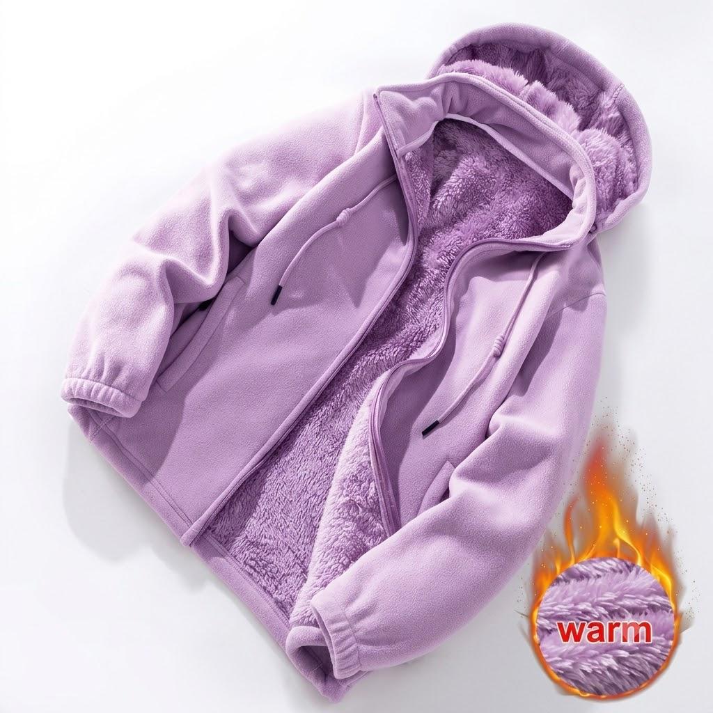 Women&rsquo;s autumn/winter fleece jacket/cardigan with thick lining for warmth, hooded, casual and stylish, suitable for outdoor sports, detachable hood