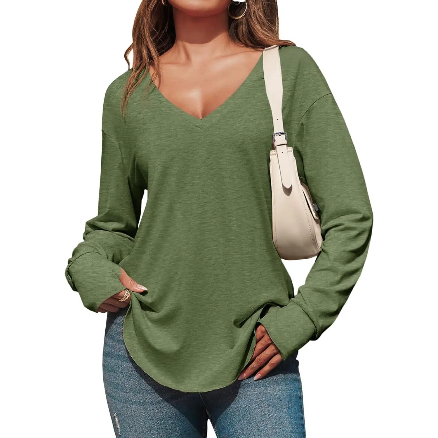 Women's deep V-neck long top