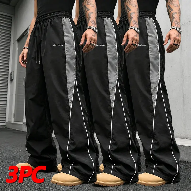 Men's Wide-Leg Casual Pants with Contrast Reflective Strips