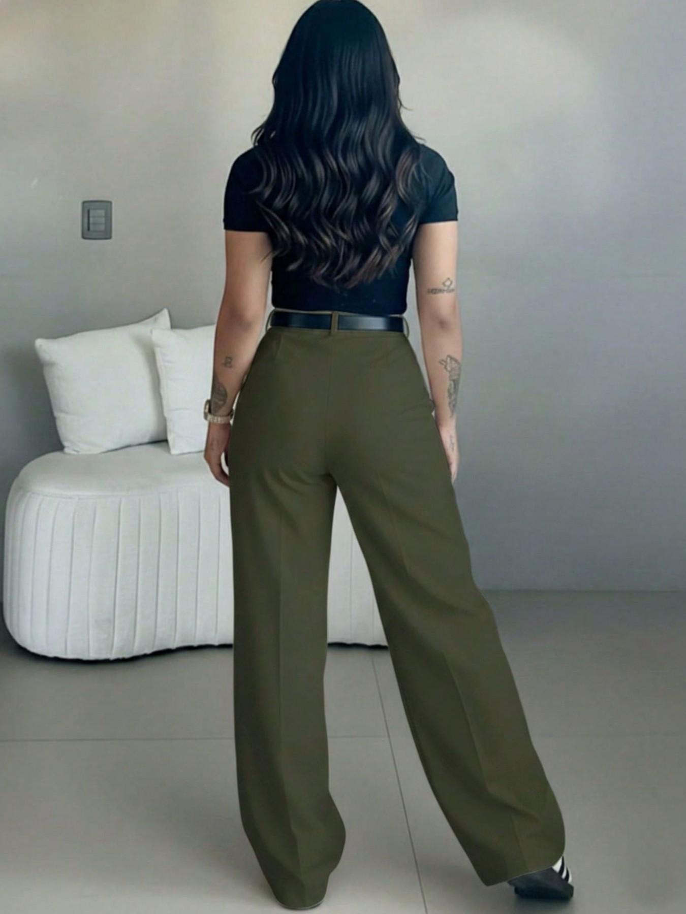 Women's High-Waisted Suit Pants, Loose Straight Leg, Flowy Drape Long Trousers, Versatile Daily Wear, Casual, Office Style, Slimming Effect, Fit