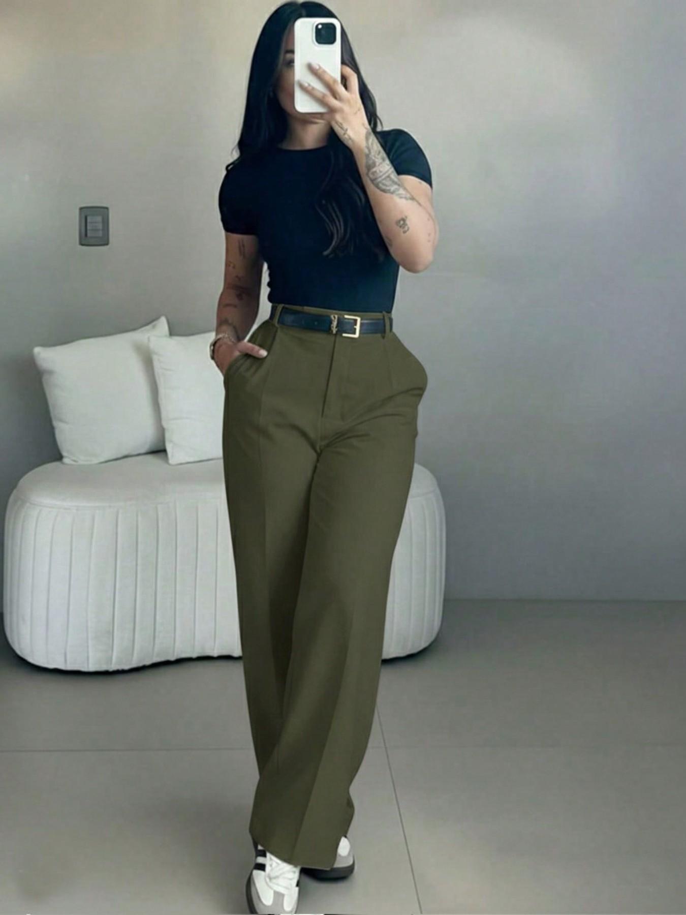 Women's High-Waisted Suit Pants, Loose Straight Leg, Flowy Drape Long Trousers, Versatile Daily Wear, Casual, Office Style, Slimming Effect, Fit