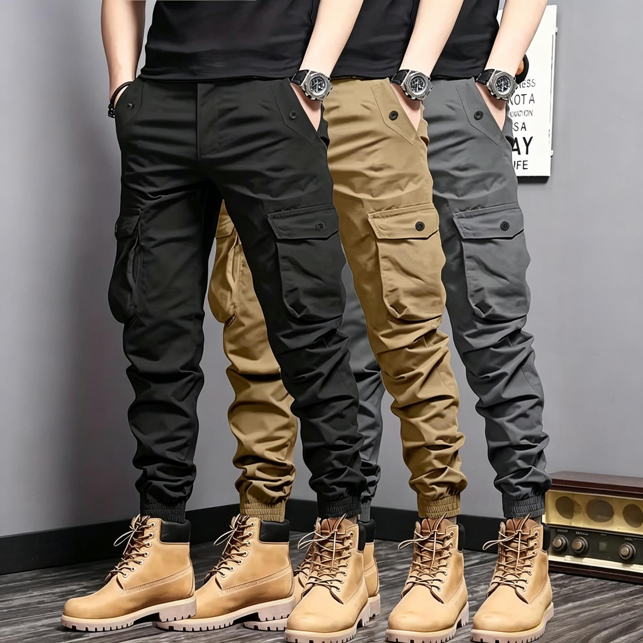 Men’s 3-Pack Multi-Color Cargo Joggers — Multi-Pocket Tactical Casual Long Pants, Versatile Outdoor Workwear Pants Men’s 3-Pack Multi-Color Cargo Joggers — Multi-Pocket Tactical Casual Long Pants, Versatile Outdoor Workwear Pants
