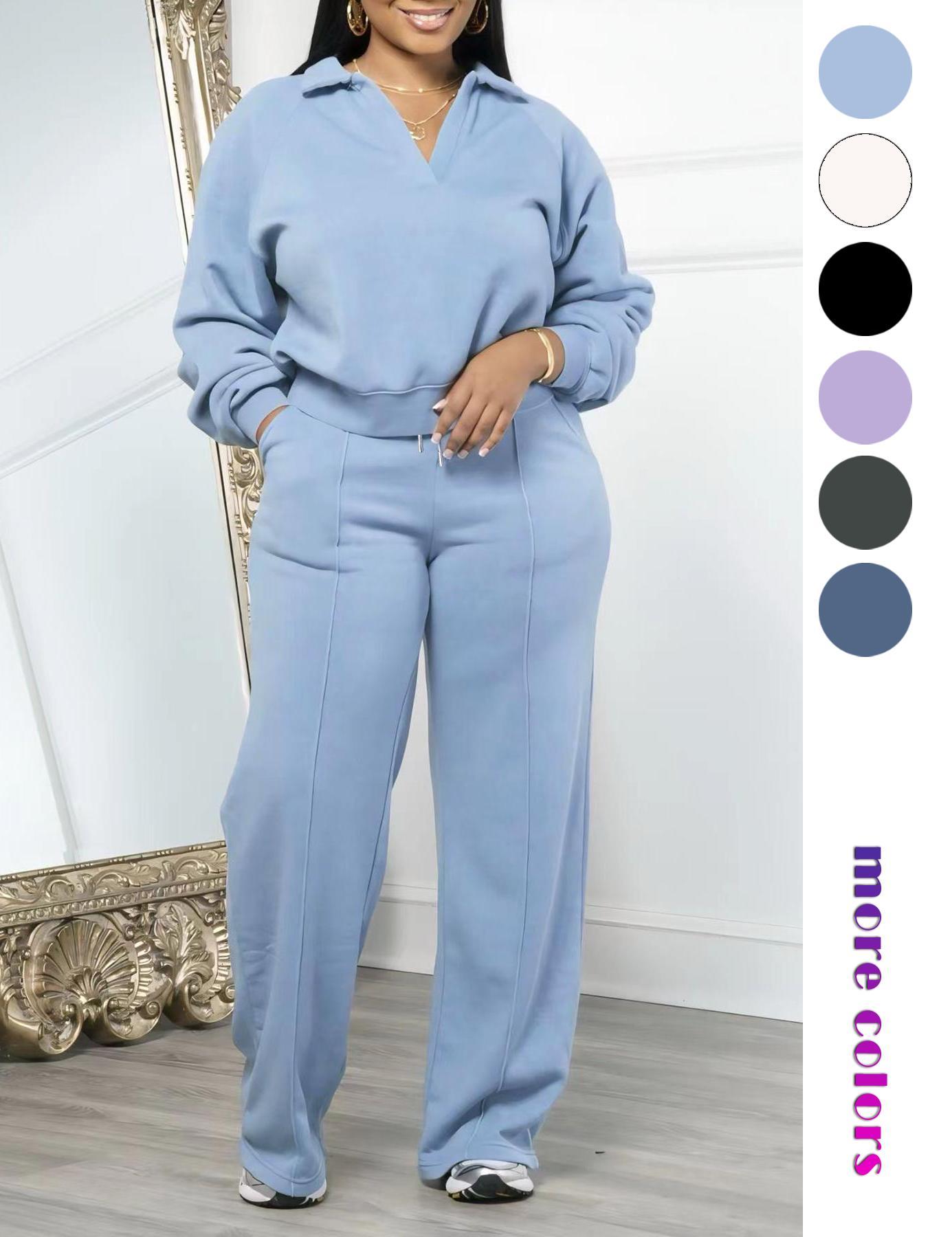 Women's Solid Long Sleeve Sweatshirt & Drawstring Adjustable Waist Pants Set, Casual Fashion Cozy Two-piece Outfit for Daily Outdoor Wear, Women's Clothes for All Seasons, Womenswear
