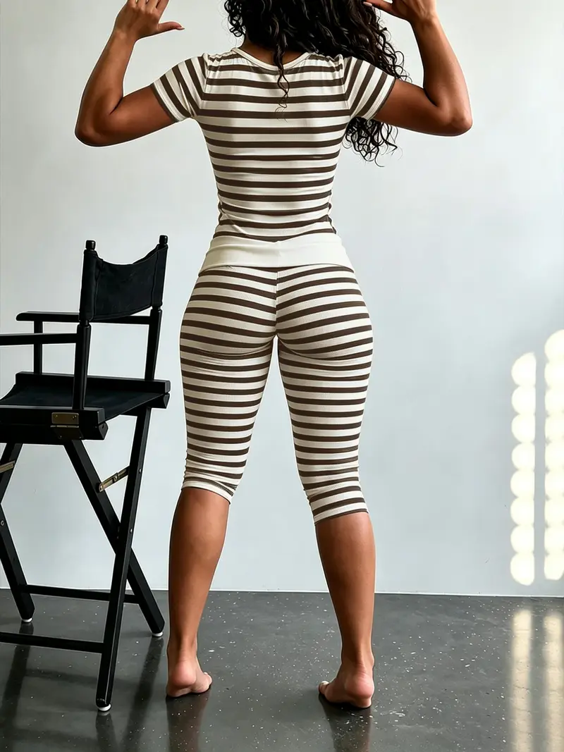 Striped two-piece casual loungewear set