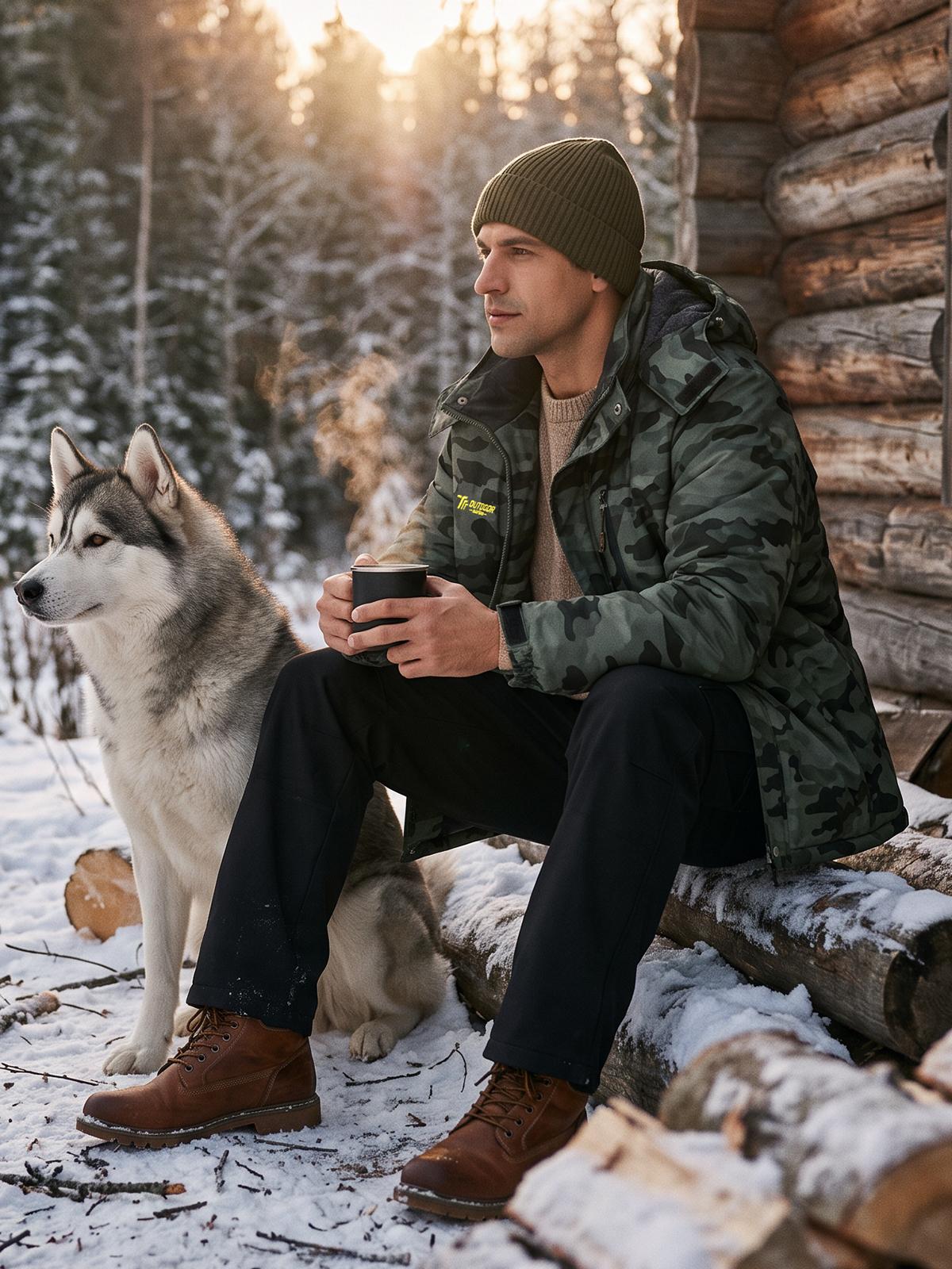 GOPUNE Men's Winter Waterproof Windproof Jacket Ski Snow Jacket Fleece Lined Insulated Snowboard Coat with Detachable Hood & 5 Pockets Cold Weather Outerwear for Snowboarding, Outdoor Work, Hiking & Camping