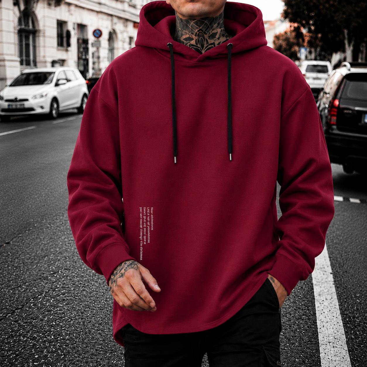 Men&rsquo;s casual minimalist hooded knit sweatshirt with letter print design; comfortable, skin-friendly fabric that is breathable&mdash;suitable for outdoor leisure, home life, daily commuting, and trendy everyday outfits.