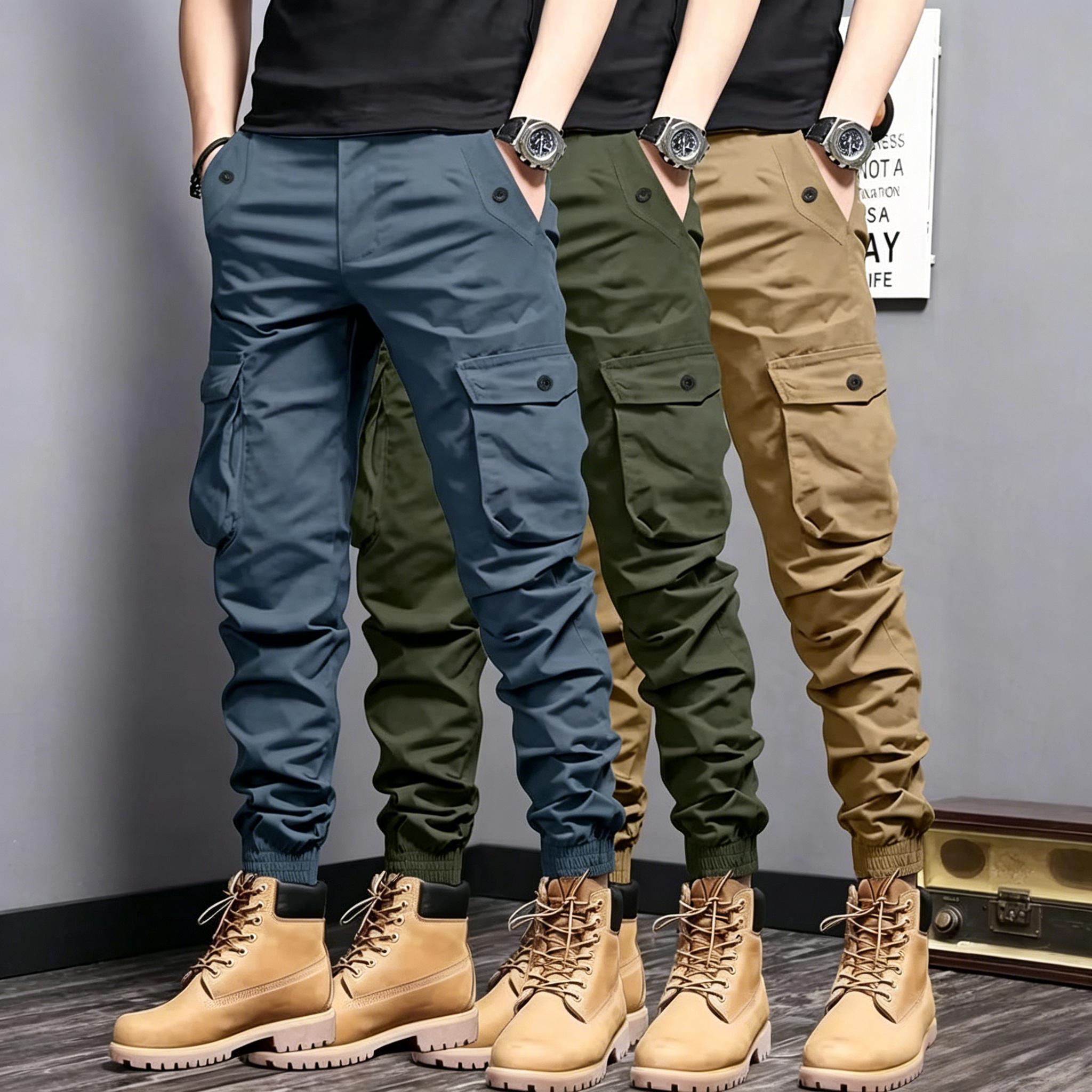 Men’s 3-Pack Multi-Color Cargo Joggers — Multi-Pocket Tactical Casual Long Pants, Versatile Outdoor Workwear Pants Men’s 3-Pack Multi-Color Cargo Joggers — Multi-Pocket Tactical Casual Long Pants, Versatile Outdoor Workwear Pants