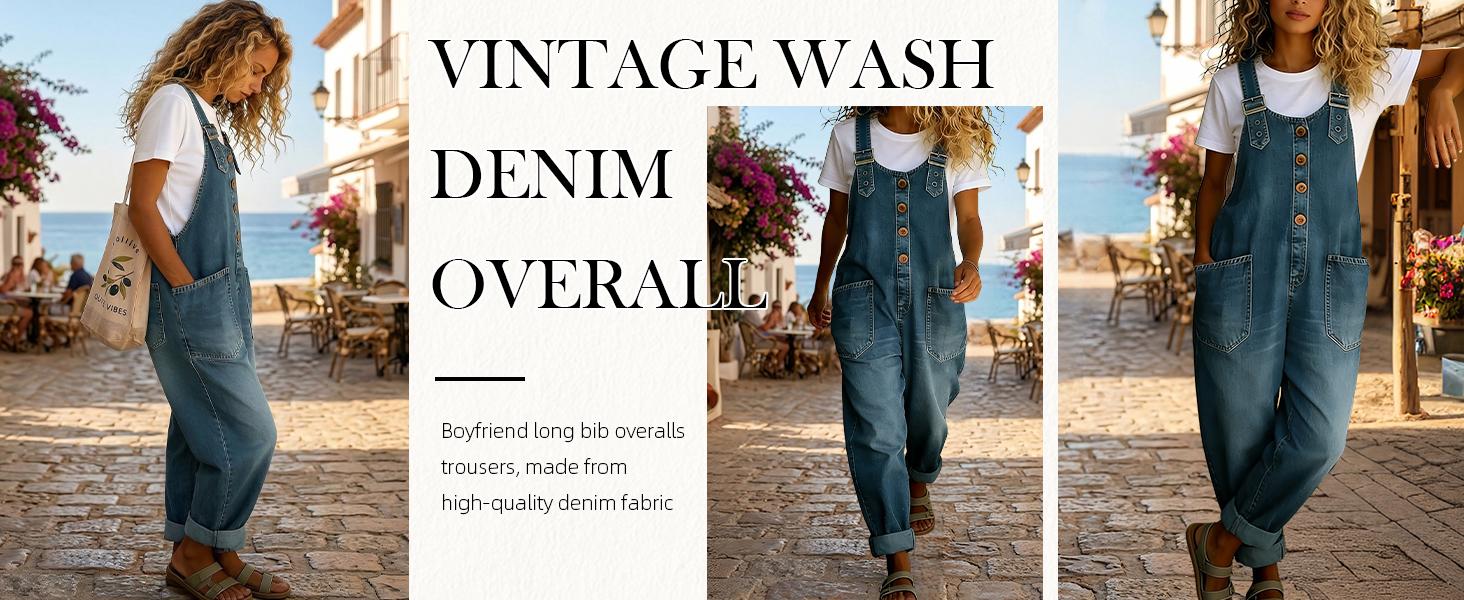 Chouyatou Vintage Loose Wide Leg Jean Bib Overalls Women’s Y2K Button Front Denim Overall Pants One-Piece Romper Jumpsuit Chouyatou Vintage Loose Wide Leg Jean Bib Overalls Women’s Y2K Button Front Denim Overall Pants One-Piece Romper Jumpsuit